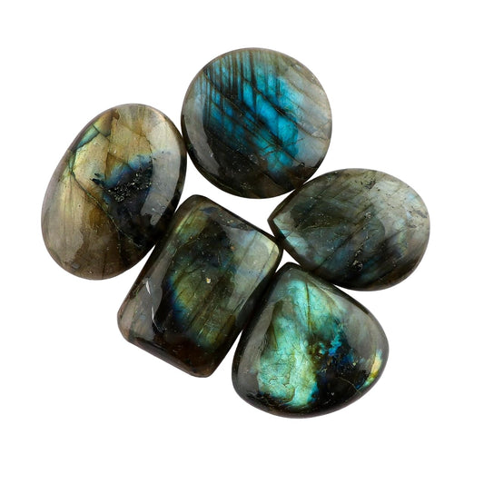 CRYSTALIS Wholesale 5pcs Natural Labradorite Loose Gemstone Bulk Cabochons Jewelry Making Supply, Chakra Healing Polished Stones, Wire Wrapping, DIY, Gem Collection