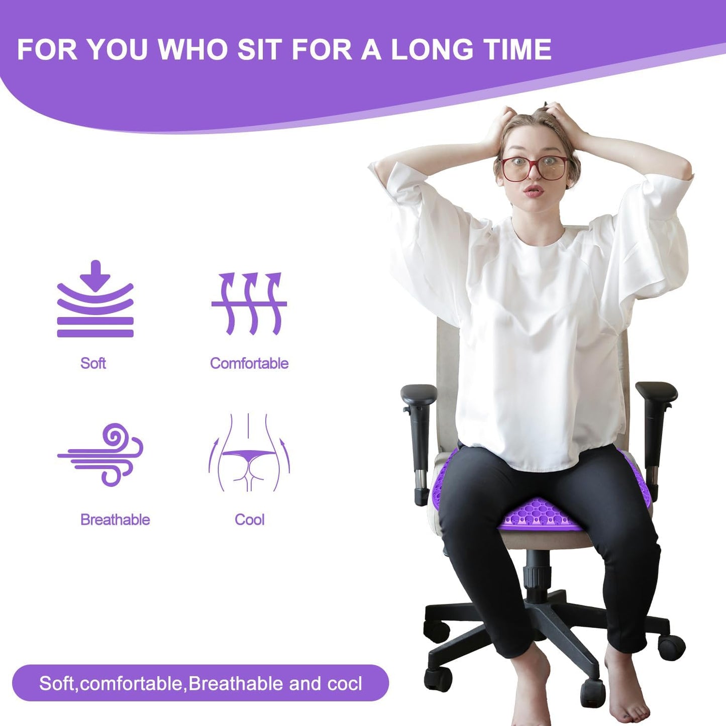 TONINT Large Gel Seat Cushion for Long Sitting with Non-Slip Cover, Soft & Breathable, Seat Cushion for Chair, Car, Office, Desk Chair, Wheelchair (17" x 15")