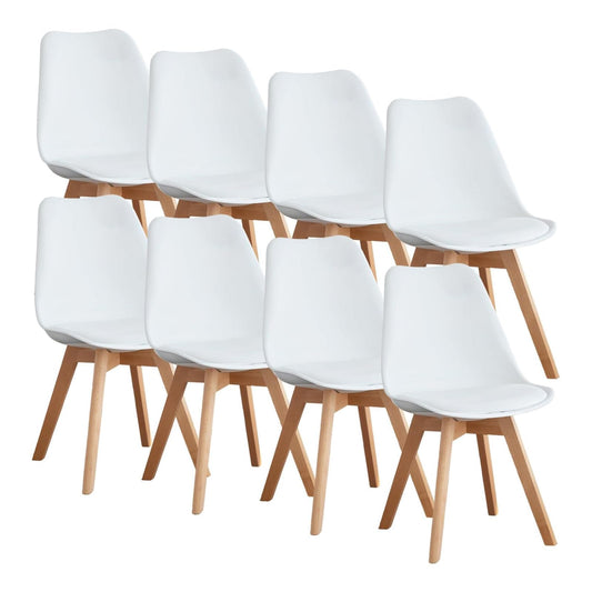 OLIXIS Modern Dining Chairs Set of 8, PU Leather Upholstered Kitchen Chairs with Wood Legs, Mid Century Accent Chairs for Living Room, Bedroom, Outdoor Lounge, White