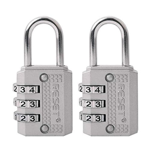 RESET-071 Mini Combination Lock, Small 3 Digit Padlock for Gym Locker, Travel Luggage Lock, Resettable No Key Lock for Backpack, Zipper, Suitcase, Sliver, 2 Pack