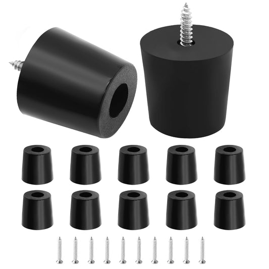 Auvotuis 12Pcs Round Rubber Feet with Stainless Screws, Black Chair Bumpers Pads for Cutting Board, Table, Cabinet, Sofa (32x27x30mm)