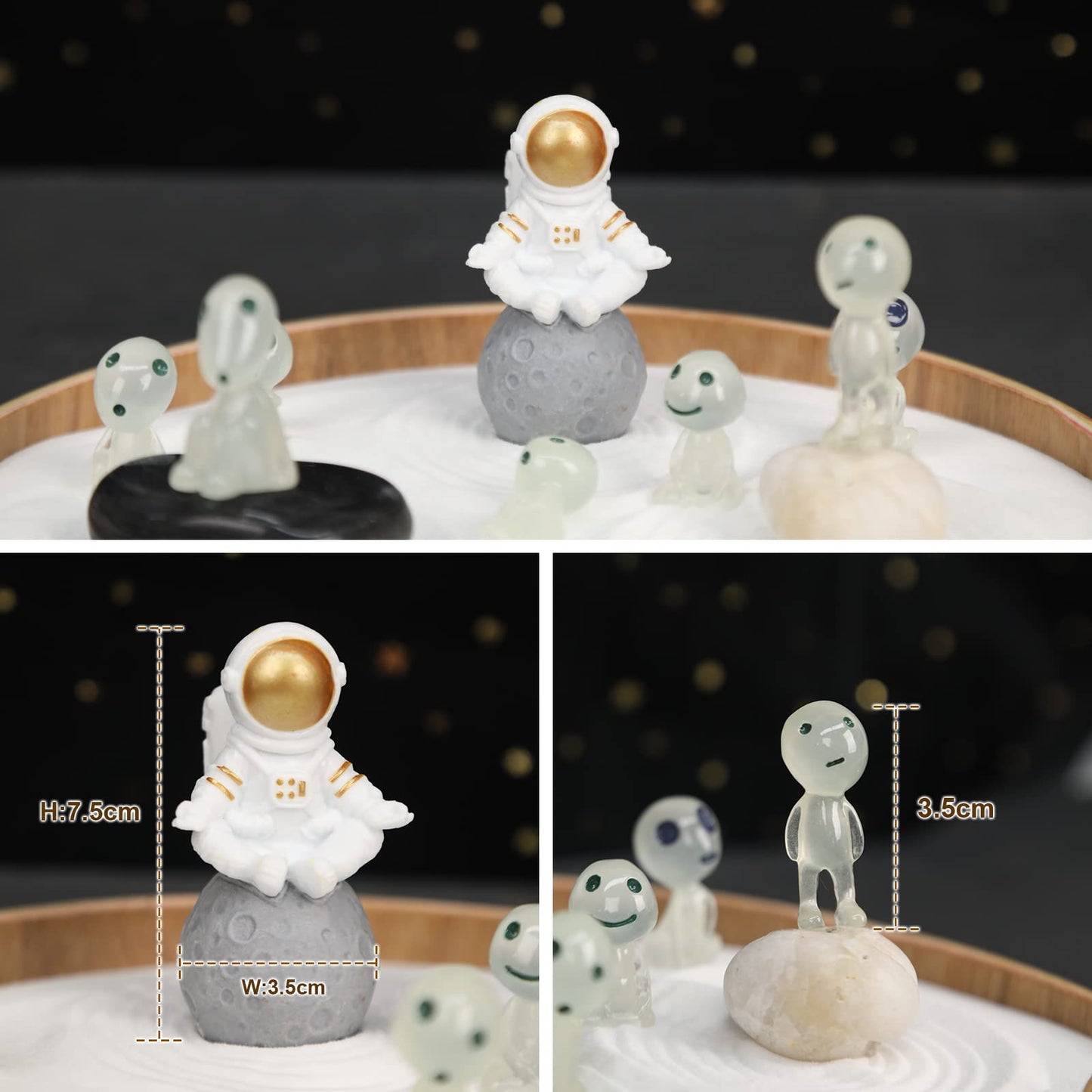 FOLKOR LIFE Desktop Zen Garden Kit, Outer Space Themed Zen Decor Sand Tray with Astronaut Statue and Aliens Figurines, Spaceman Planet Tabletop Ornament Zen Gift Meditation Gadget for Home Office