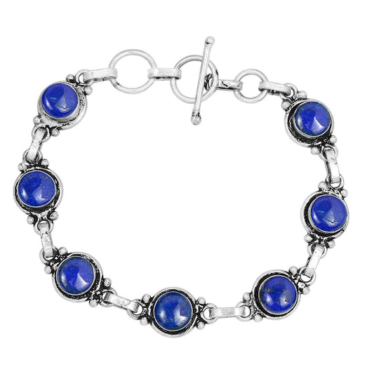 Natural Lapis Lazuli 925 Silver Plated Bracelet for Women - Blue Stone September Birthstone Vintage Style Handmade Gemstone Bracelet - Wedding Christmas Valentine Day Gifts for Her