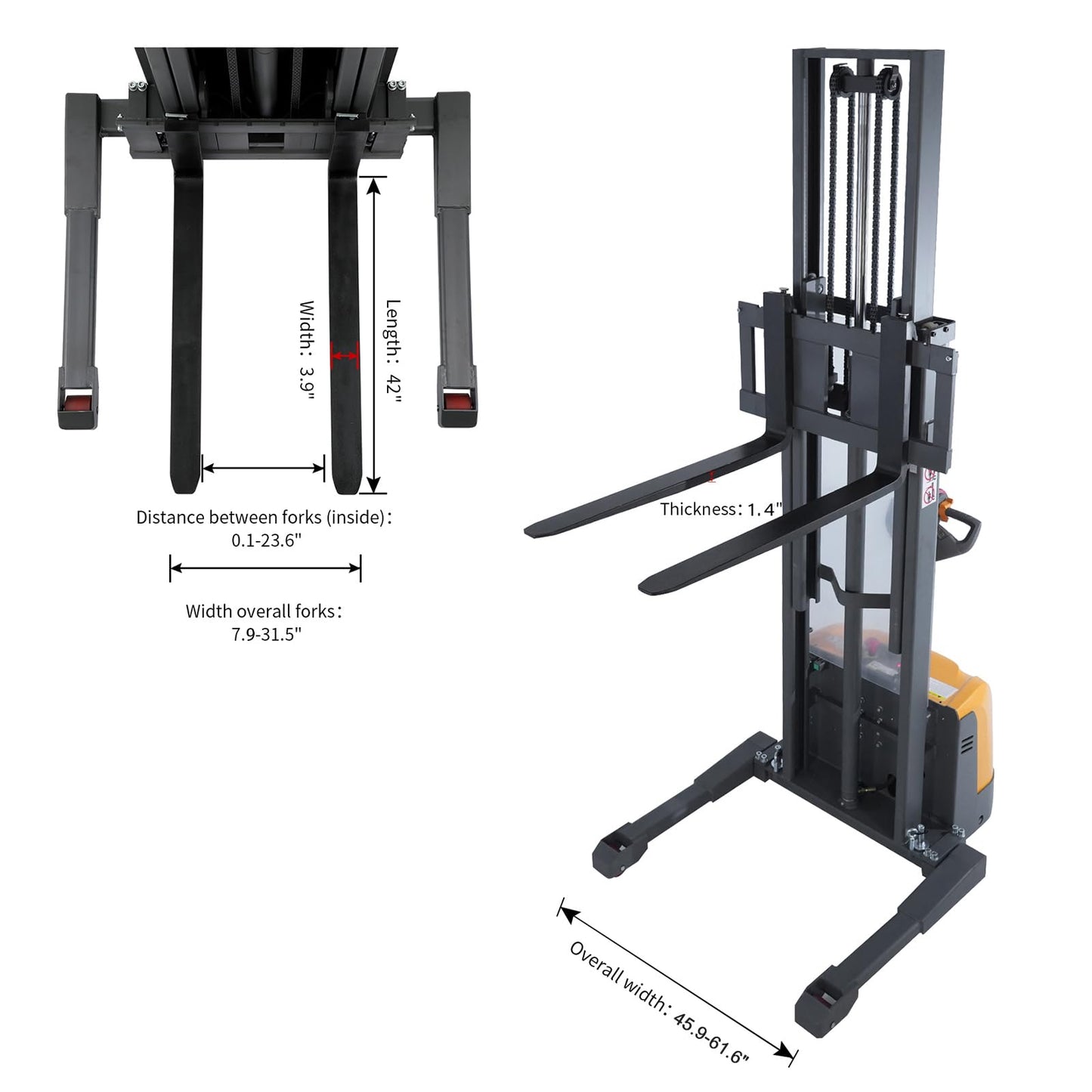 APOLLOLIFT Electric Walkie Stacker, 3300 lbs Capacity 130" Lift Height Powered Drive and Lift Electric Stacker, with Straddle Legs Adjustable Forks Material Lift