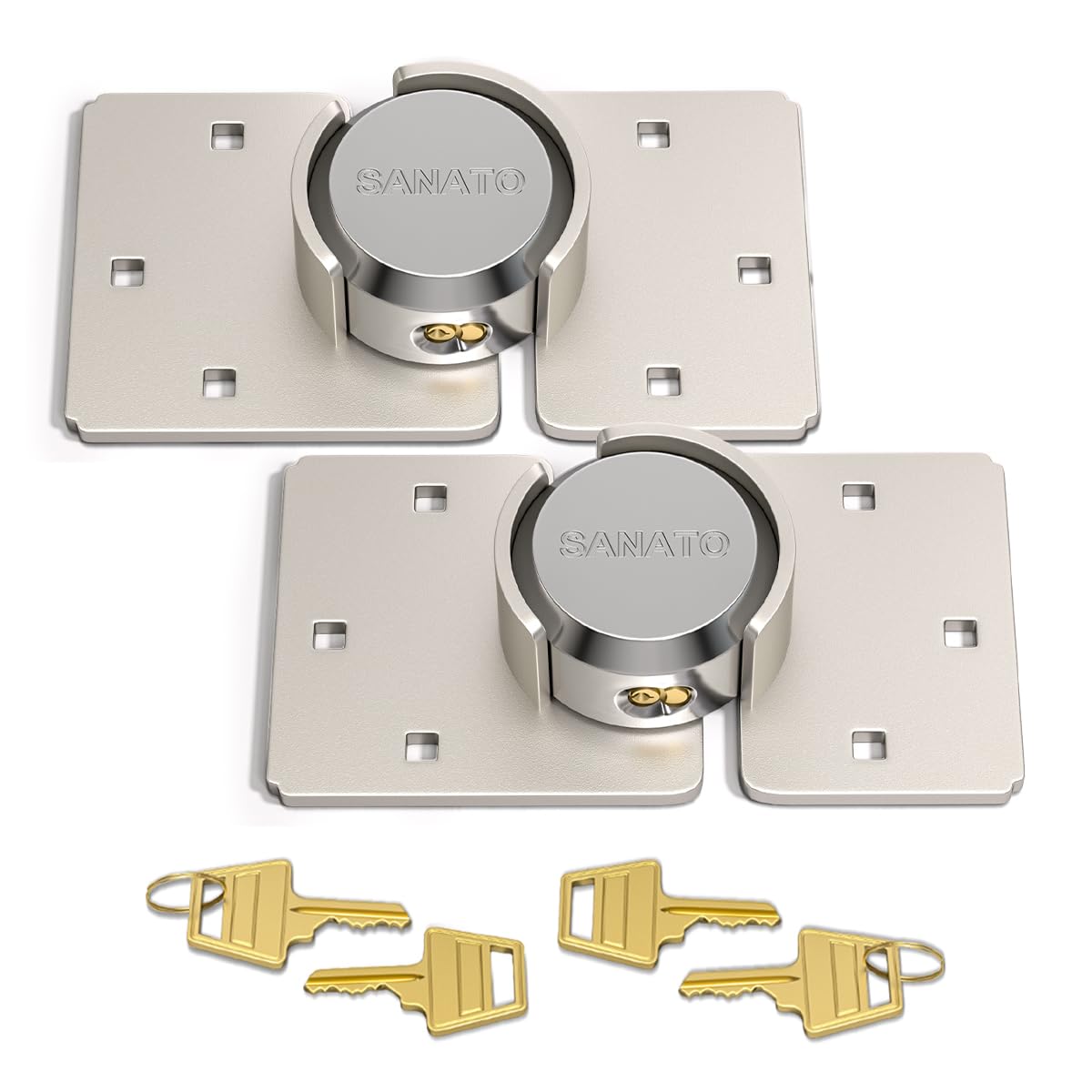 SANATO Hidden Shackle Padlocks Keyed Alike Padlocks, Solid Steel Trailer Door Locks for Cargo, Safety Van Lock (2 Packs with 4 Keys with Hasp)