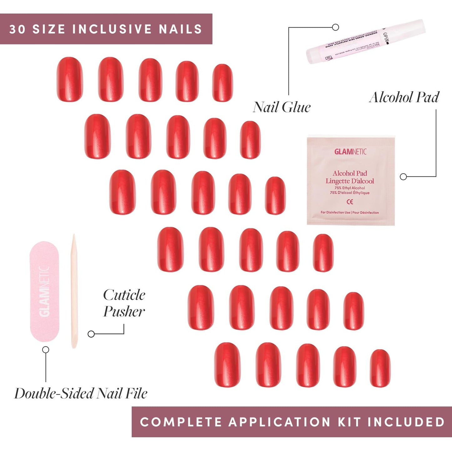 Glamnetic Press-On Nails Bundle - Winter Storm & Cherry Glaze | Semi-Transparent Short Almond Nails | Glazed Short Almond False Nails | Reusable, Salon-Quality Nail Kits