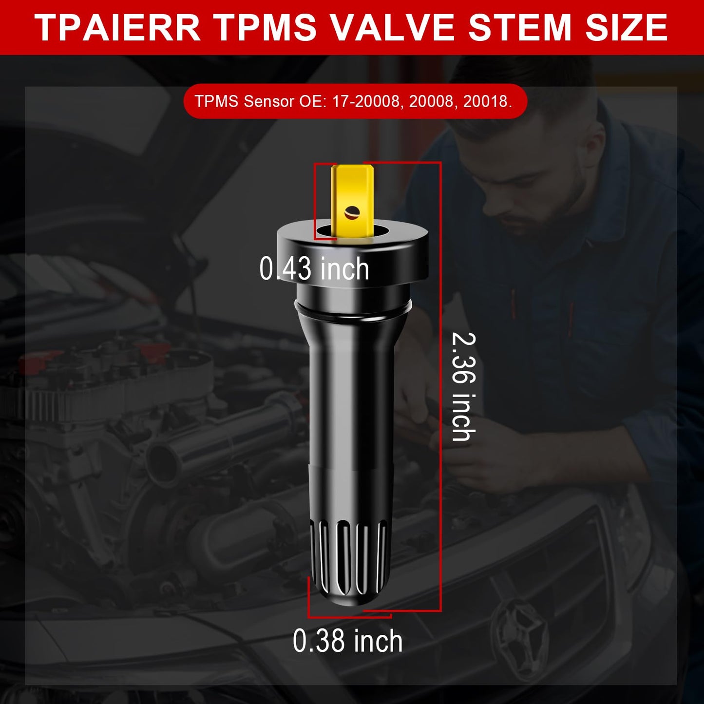 TPAIERR 100Pcs 17-20008 TPMS Valve Stem, OE 20008 Rubber Snap-in Vehicle Tire Pressure Sensor Valves Stems Cap Compatible with Ford/Chevrolet/Chevy/Chrysler/Dodge/Buick Ram/Cadillac/Subaru/Lincoln