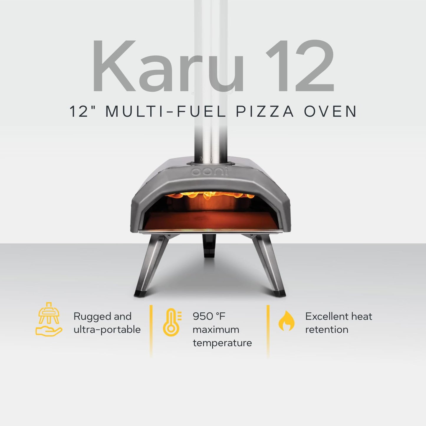 Ooni Karu 12 Outdoor Multi-fuel Pizza Oven Bundle - Includes Pizza Oven Cover, Oven Brush and Infrared Thermometer