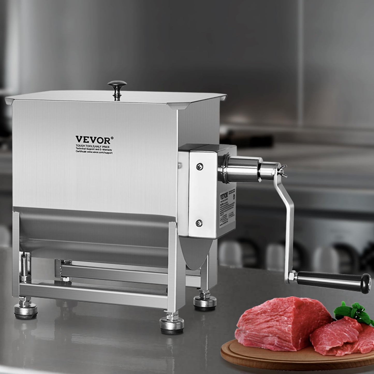 VEVOR Manual Meat Mixer, 80 Pound Capacity Tank Meat Processing Equipment, Stainless Steel Meat Mixer, Sausage Mixer Machine with Lid and Handle, Ground Beef Hand Mixer, Silver