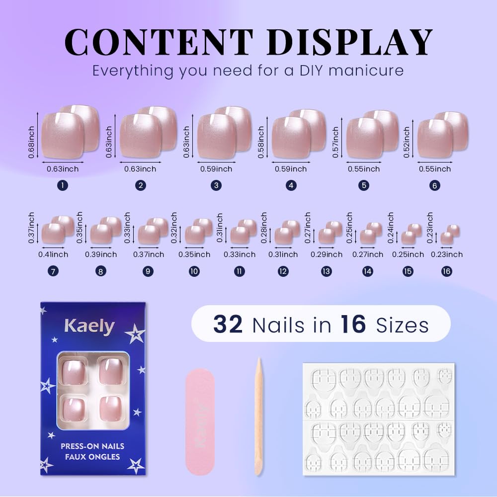 evpct Nude Cat Eye Press on Toenails Square for Women Gift, Glossy Square Fake Stick Press on Toe Nails, Soft Stick on Toenail Set with Kit, Lightweight Perfectly Fit Full Cover Fake Toenails 32Pcs
