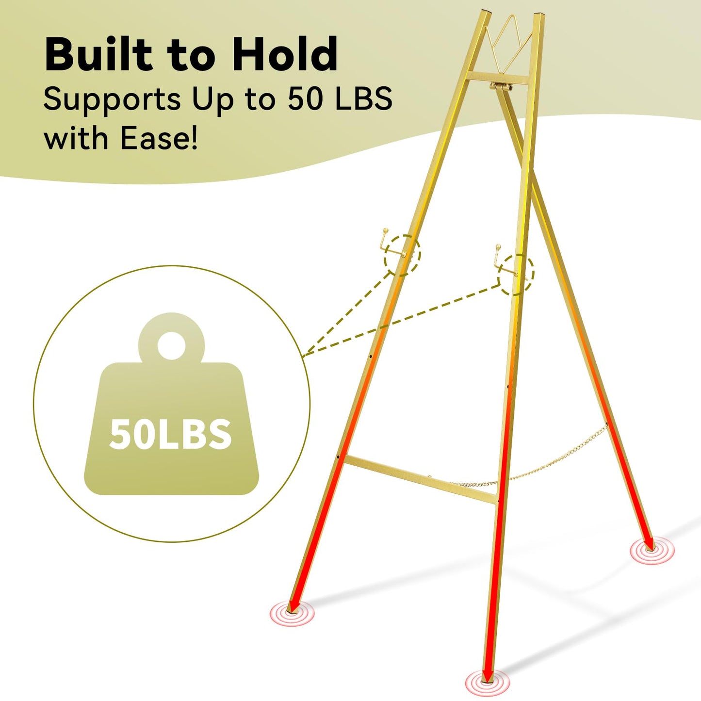GRENTY 2 Pack Gold Easel Stand for Wedding Signs – No Assembly Needed, Heavy Duty Metal Display Stand for Art, Welcome Signs, Posters, Pictures, Paintings, and Floor Décor