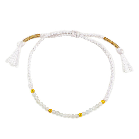 GEMSYMPHONY White Topaz Gemstone Beads Braided Bracelet – 3.5mm Natural Stone Beads, Handmade Adjustable Braided Rope Bracelet, Healing Crystal Jewelry for Men & Women, Unisex Boho Gift (White Topaz)
