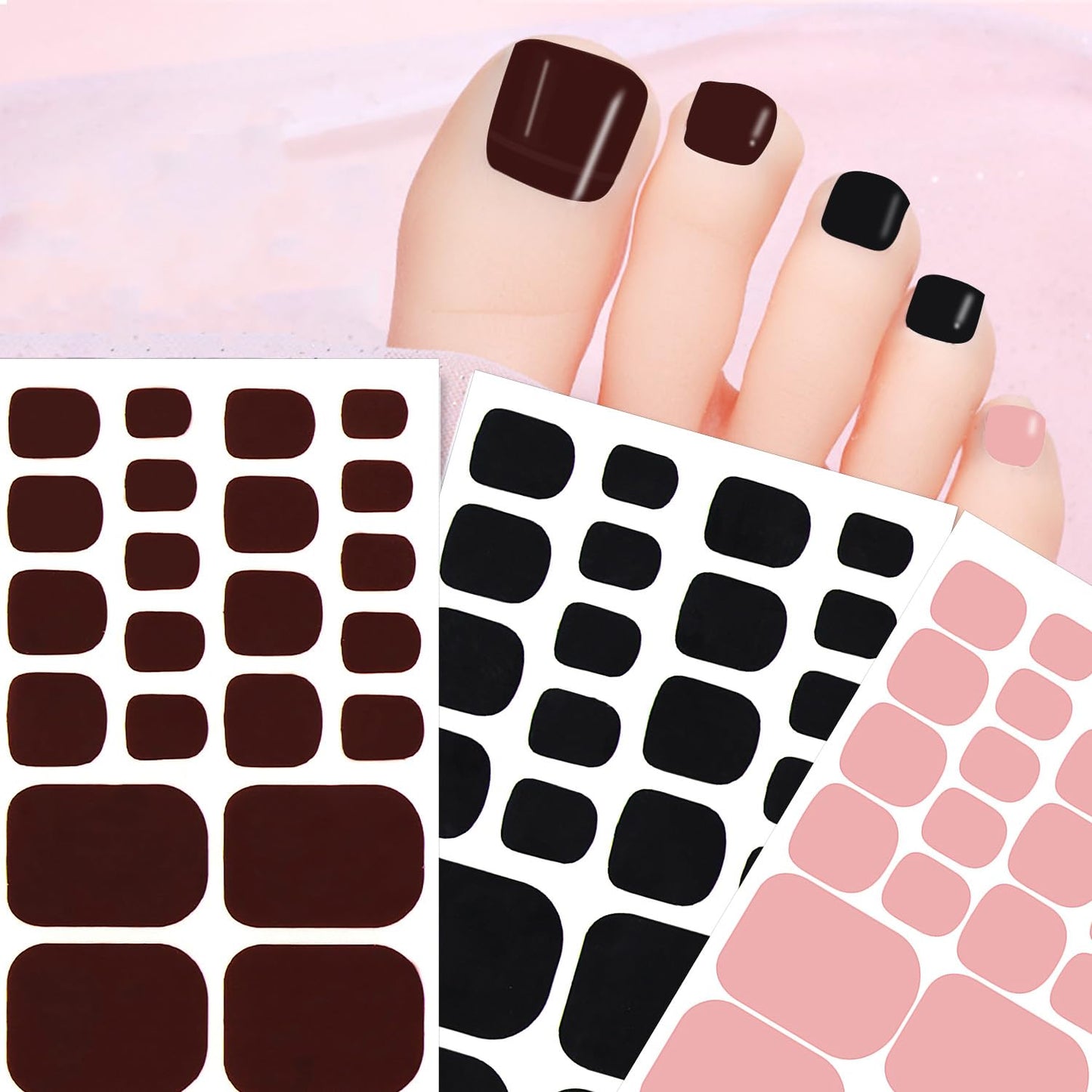 JERCLITY 440 Pieces 20 Sheets Pink Brown Toenail Polish Strips for Women Nail Art Wraps Toe Nail Stickers Full Nail Wraps for Toes Nail Polish Stickers for Toenails