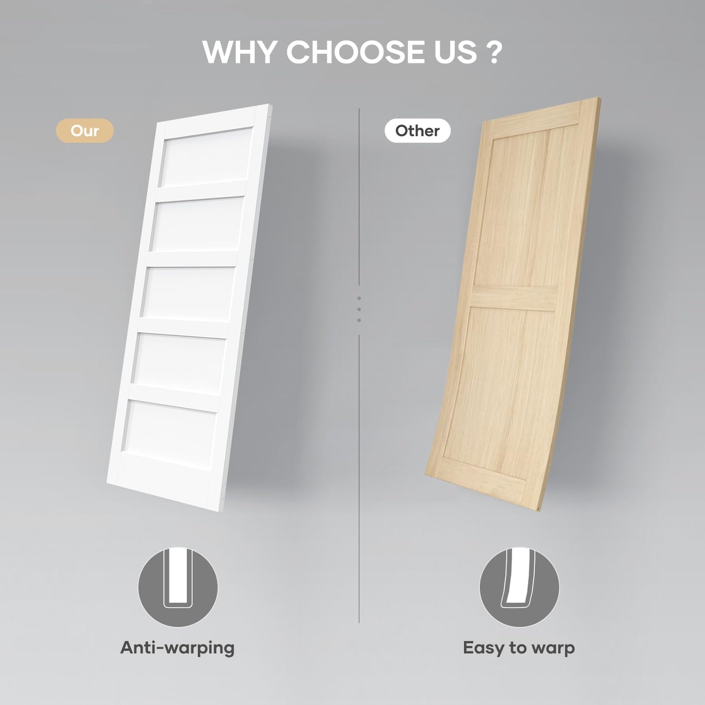 ROYMELO Double 48x84 Inch White Sliding Barn Door Slab with 8ft Hardware Kit Included