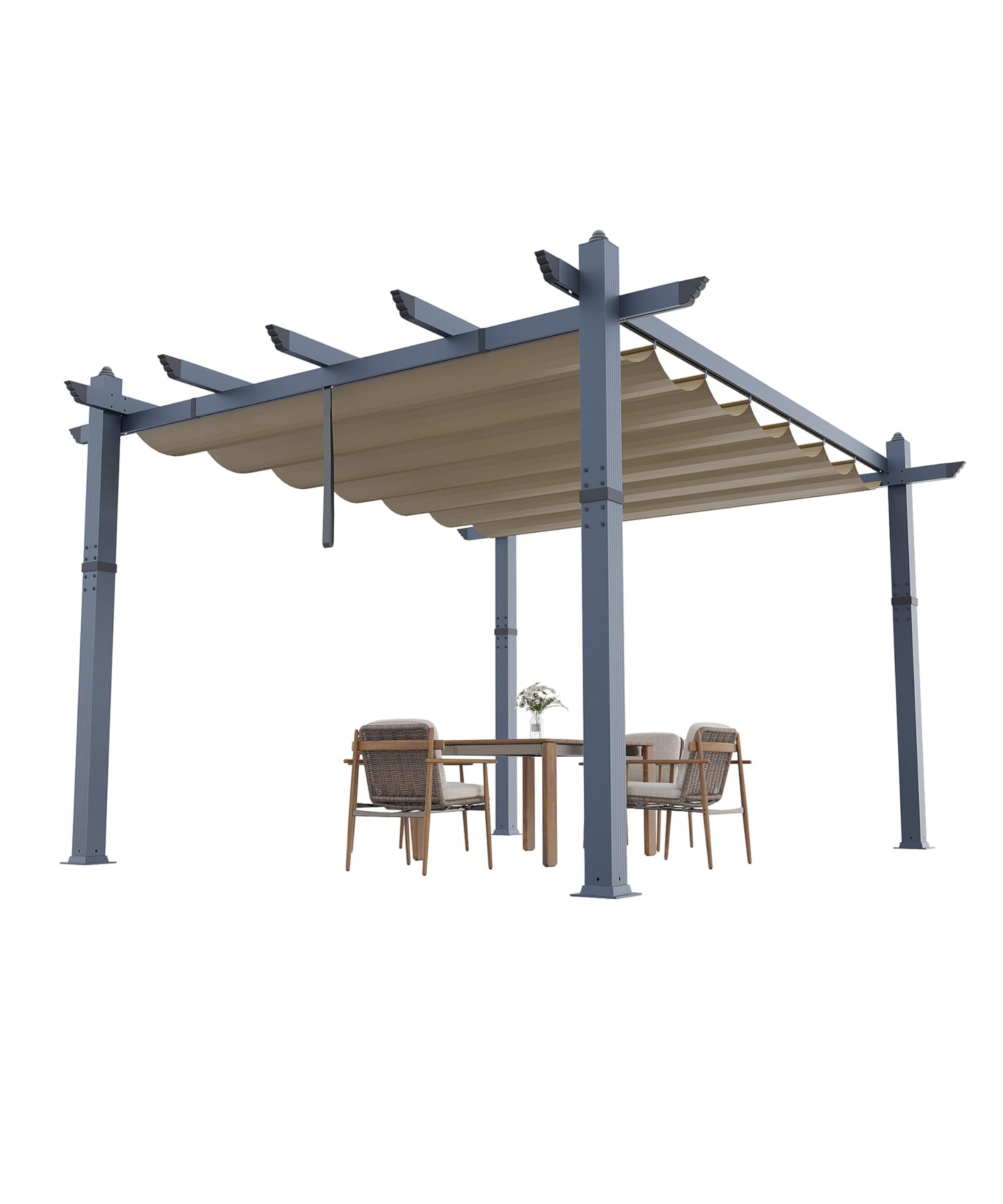 GarveeLife 10x13 ft Aluminum Pergola, Outdoor Metal Pergola with Adjustable Canopy, Reinforced Frame Outdoor Shelter for Backyard, Garden and Deck - Khaki