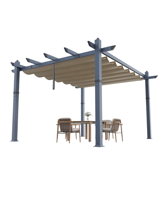 GarveeLife 10x13 ft Aluminum Pergola, Outdoor Metal Pergola with Adjustable Canopy, Reinforced Frame Outdoor Shelter for Backyard, Garden and Deck - Khaki