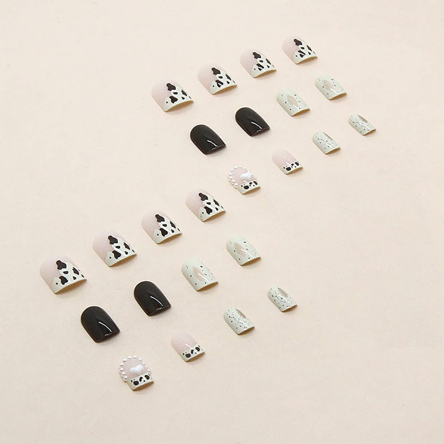 Press on Nail Short Square Length, 24Pcs Full Cover Reusable False Nails Kits, Glue On Nails with Cow Print Designs, Artificial Fingernails Acrylic Fake Nails for Women, Stick on Nails Coffin Shape