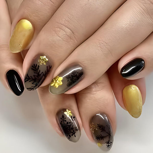 Christmas Press On Nails Medium Almond Fake Nails Snowflake With Gradient Design Xmas Glue On Nails Winter Glue On Nail Acrylic Artificial Stick On Nails For Women Manicure 24pcs