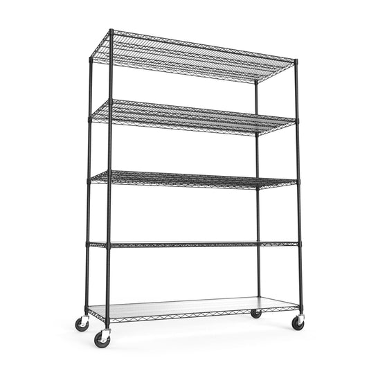 Metal Shelf Wire Shelving Unit, 5 Tier 7500lbs Capacity NSF Heavy Duty Adjustable Storage Rack with Wheels & Shelf Liners for Commercial Grade Utility Steel Storage Rack,82"H x 60"L x 24"D-Black