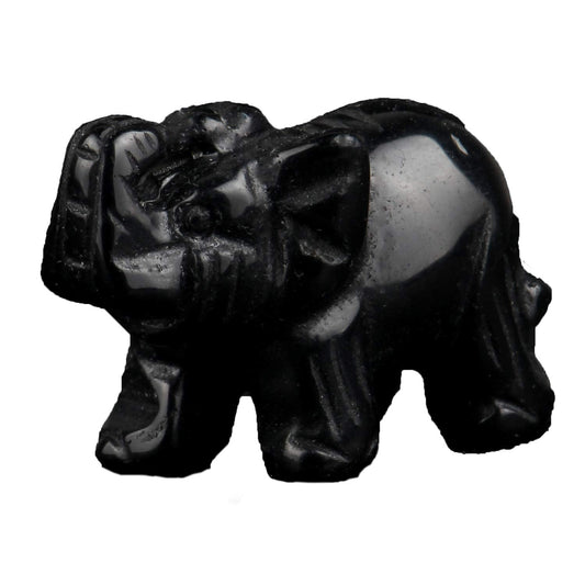 YWG Black Obsidian Elephant 1.5 Inches Statue Crafts Natural Stone Carved Figurine Chakra Carving Stones Healing Reiki