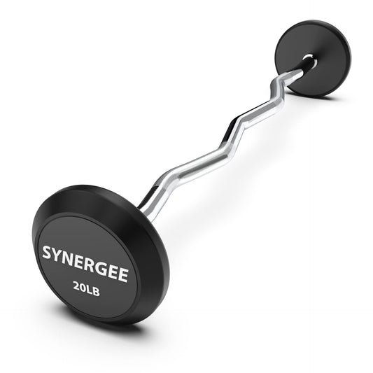Synergee Fixed 20LB Easy Curl Bar Pre Weighted Curved Steel Bar with Rubber Weights - Fixed Weight