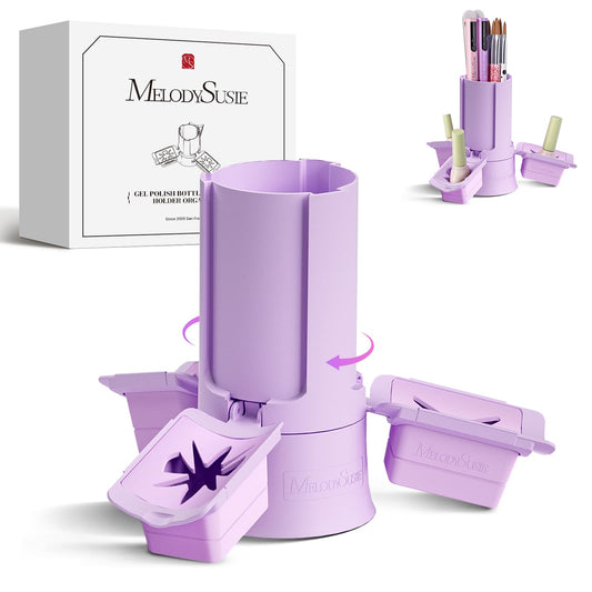 MelodySusie GelCarousel For Nail Polish Bottle Holder and Nail Art Tools Organizer, 360° Rotating Storage Container with 3Pcs Detachable Silcone Gel Polish Holder, Purple(Only Box)