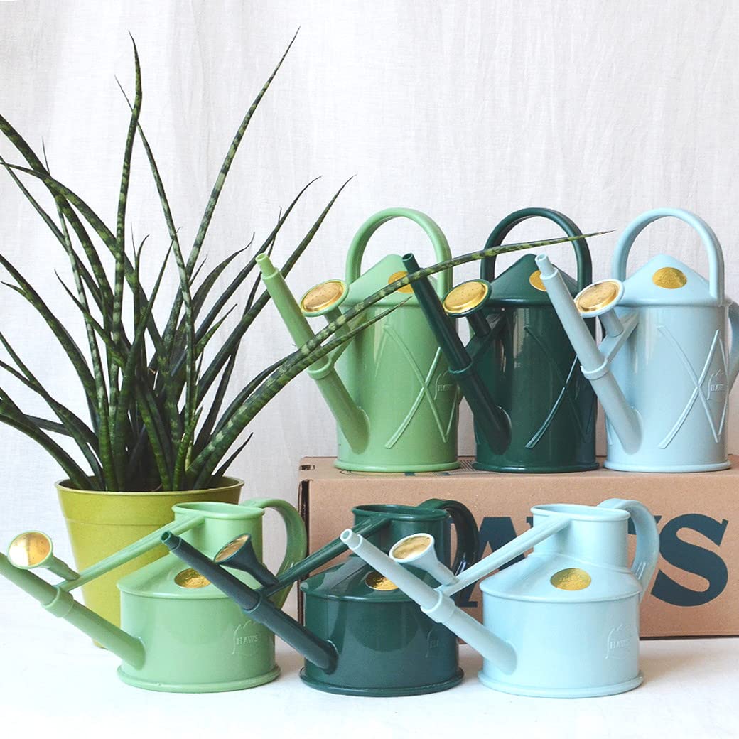Indoor Plastic Watering Can | The HAWS The Bartley Burbler - Two Pint | Pot Waterer | Fine Spray Rose - Green