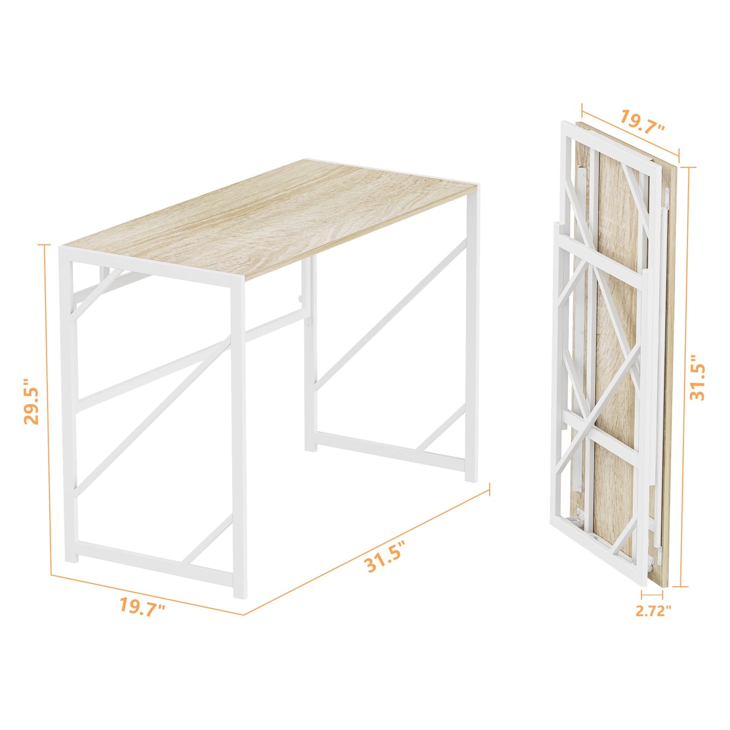 Elephance Folding Desk Writing Computer Desk for Home Office, No-Assembly Study Office Desk Foldable Table for Small Spaces