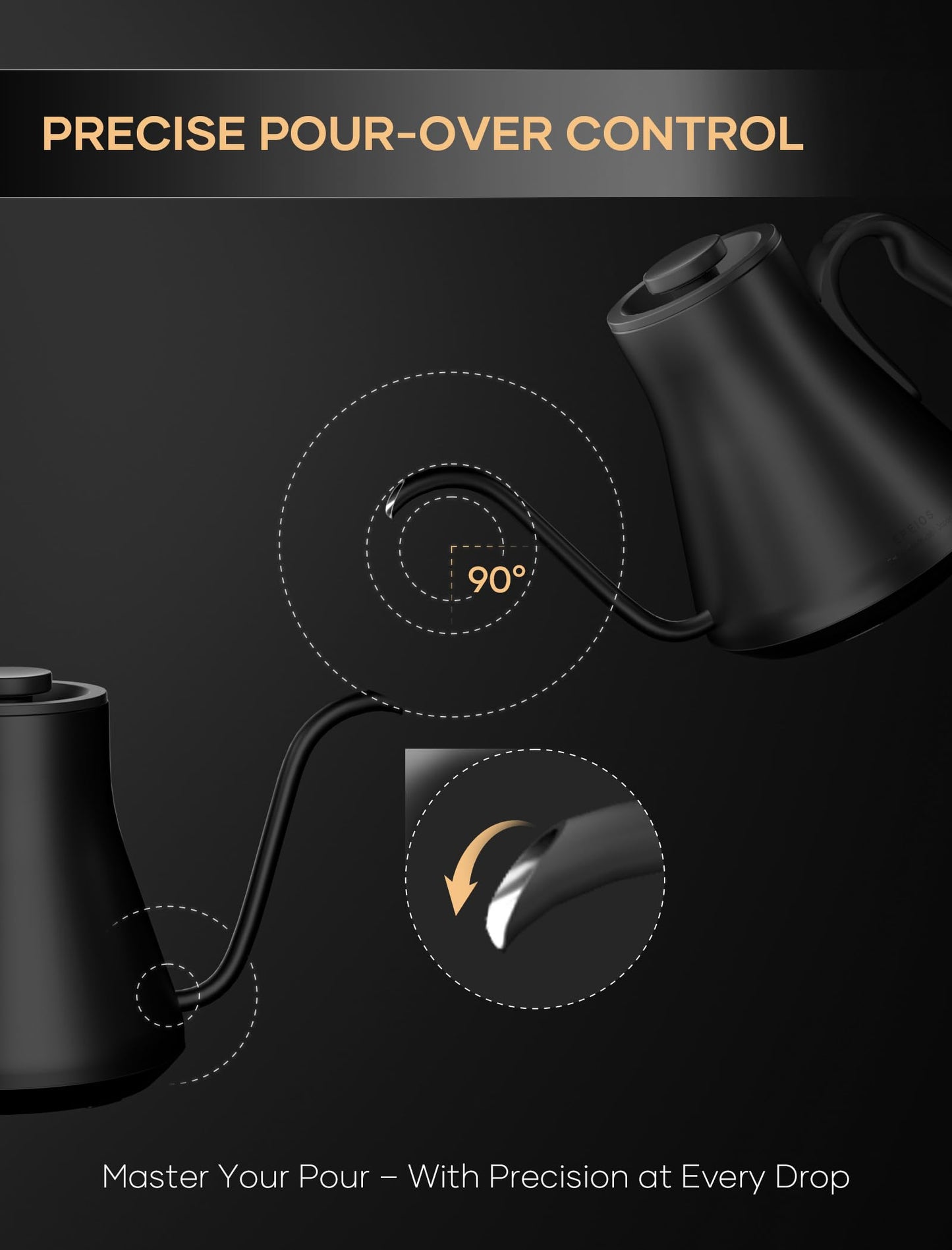 INTASTING Electric Kettle, Gooseneck Electric Kettle, ±1℉ Temperature Control, Stainless Steel Inner, Quick Heating, for Pour Over Coffee, Brew Tea, Boil Hot Water, 1500W/0.9L Black