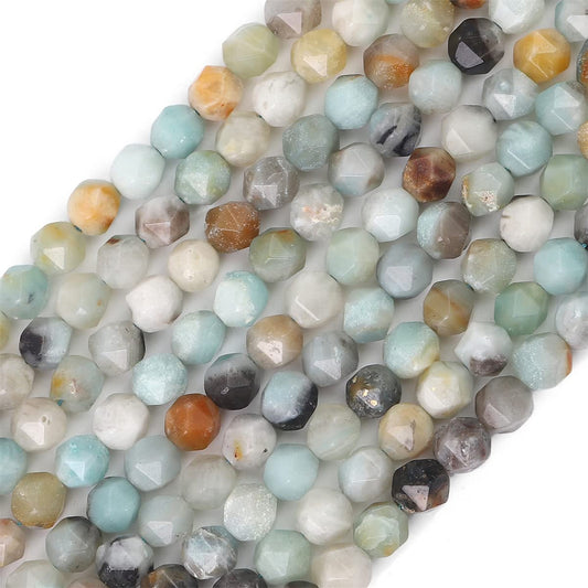 BEADIA Faceted Natural Amazonite Stone Round Beads 6mm 36cm/Strand for Jewelry Making