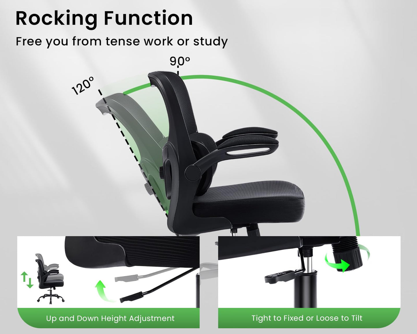 AreShark Ergonomic Office Chair, Comfy Desk Chair with Adjustable Lumbar Support, Mesh Computer Chair with Wheels, Flip-up Armrests, Swivel Rolling Executive Chair for Home Office, Gaming, Black