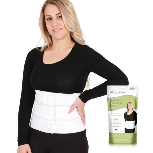 AltroCare Postpartum & Post Surgery Abdominal Binder. 3-Panel belly band for recovery after childbirth, hysterectomy, tummy tuck, hernia, diastasis recti. Size L/XL (45" to 60"). Made in USA.