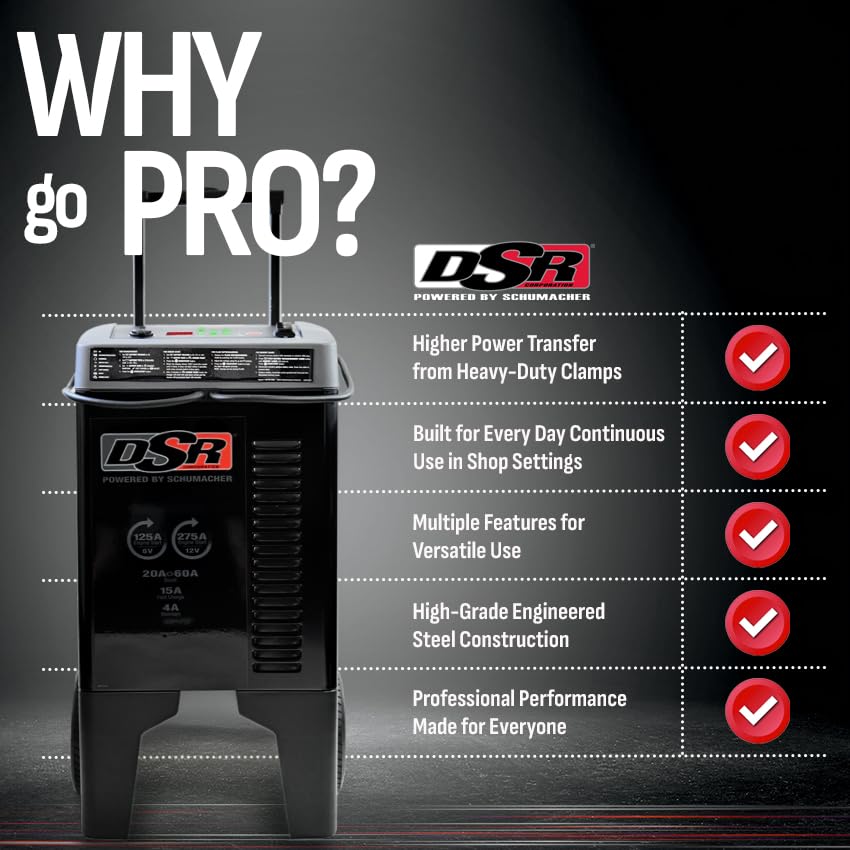 Schumacher DSR ProSeries Wheeled Battery Charger/Trickle Charger/Desulfator/Booster/Engine Starter - 6/12 Volt, 125/275 Amp, Model Number DSR122