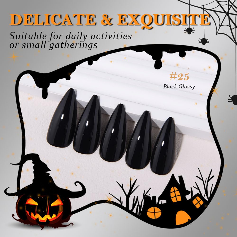 XZMeiLun Halloween Press On Nails Medium Long Stiletto Almond, Acrylic Press On Nails, Ghost Designer Reusable Fake Nails, Artificial Nail Hallows' Day, Glue On Nail Press Ons for Women