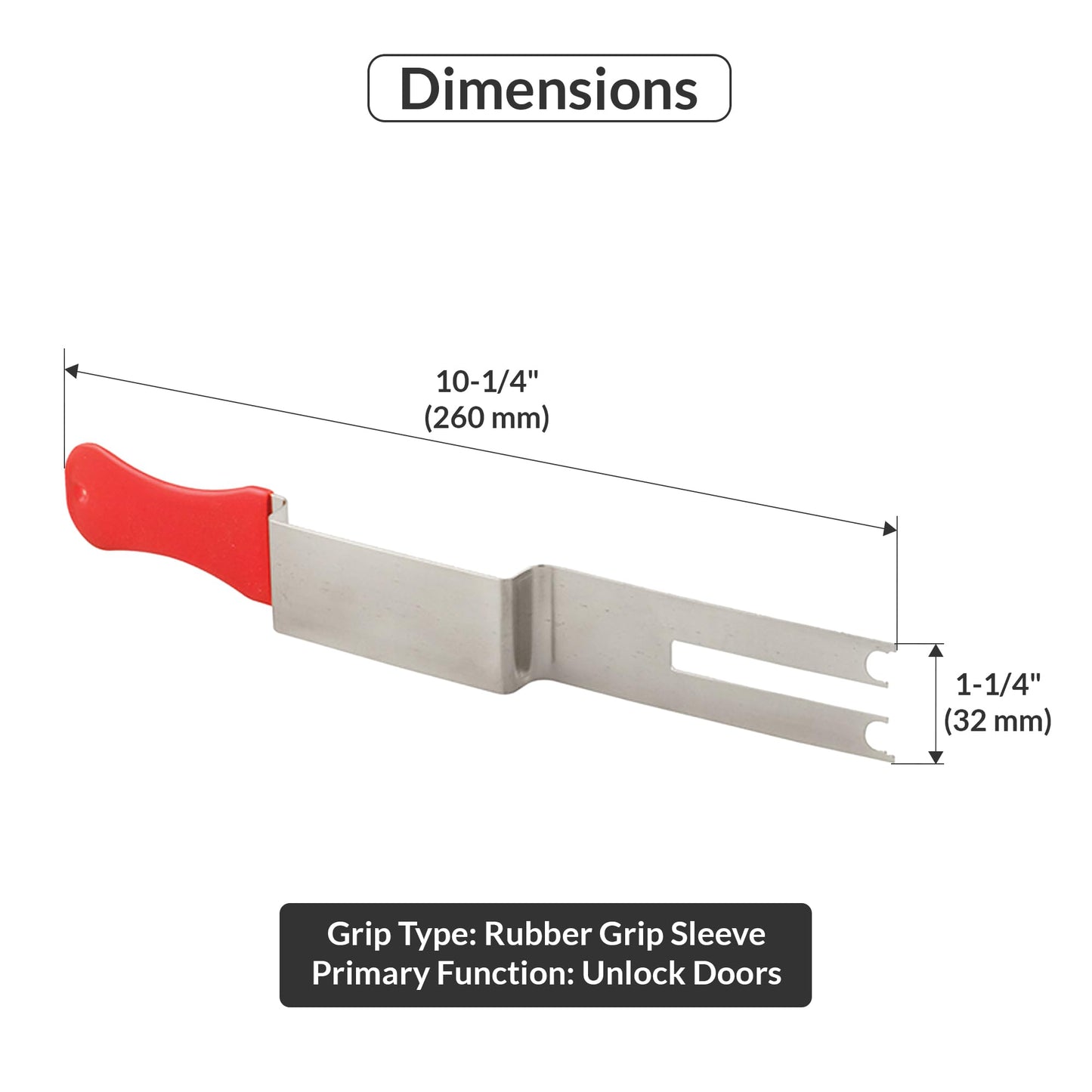 FHC Emergency Access Tool, Stainless Steel Material, Stainless Steel Finish, Universal Door Unlock Design, Rubber Grip Sleeve for Service and Maintenance Applications