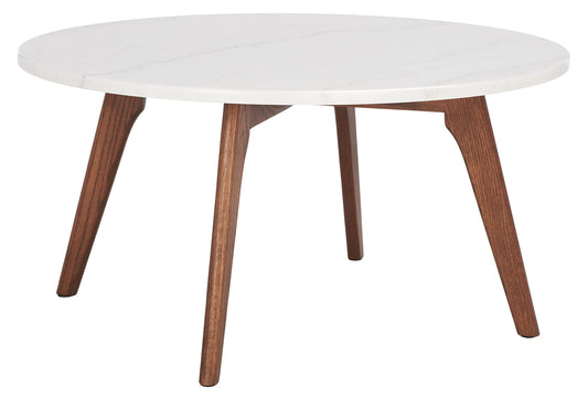 SAFAVIEH Home Collection Syrio Marble/Walnut Brown Round Coffee Table