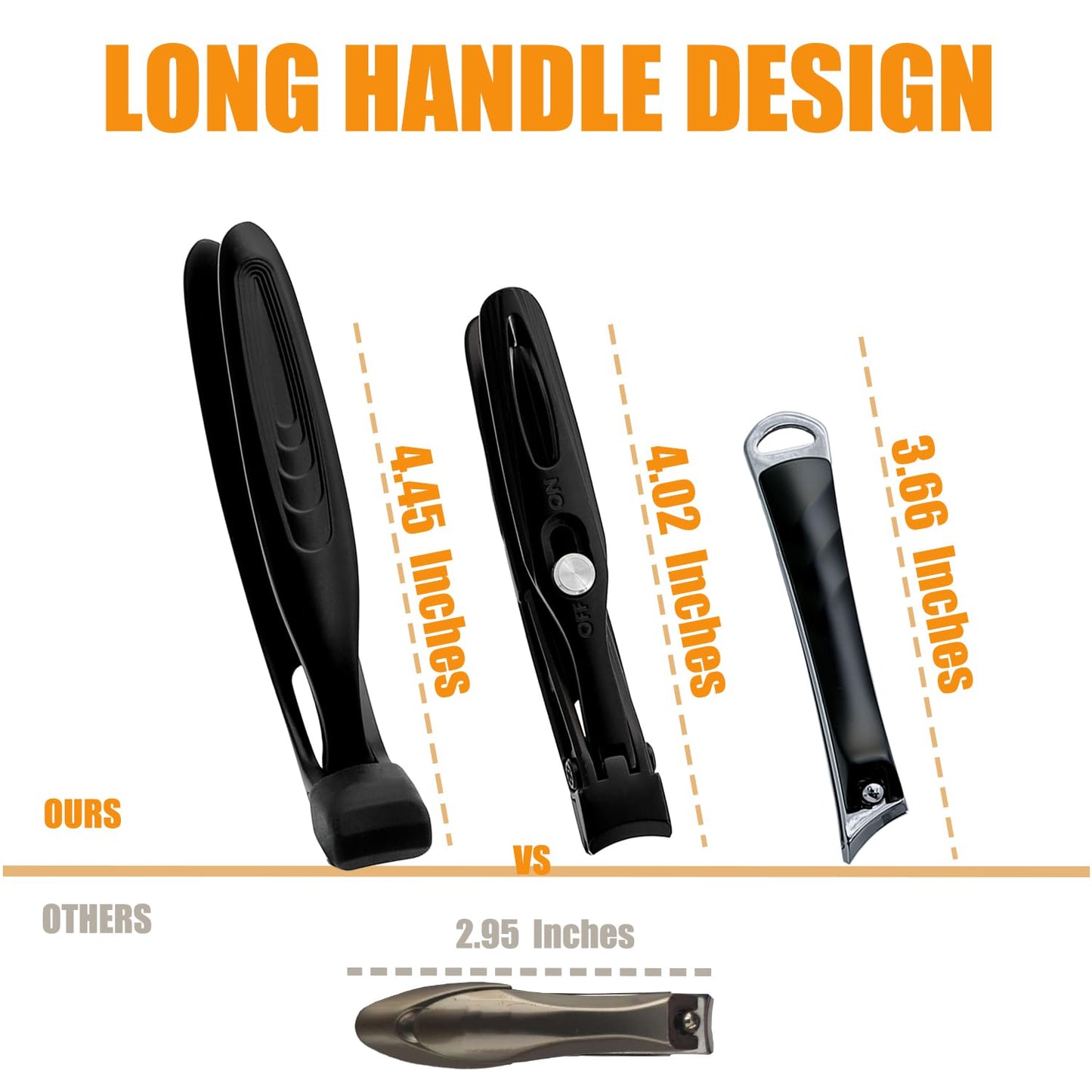 Precision Stainless Steel Heavy Duty Angled Head,Wide Jaw Clippers for Seniors and Man,Ingrown Toenail,Thick Nail.Long Handle, Extra-Large Slanted Nail Cutter.Men,Women,Elderly. (5PCS)