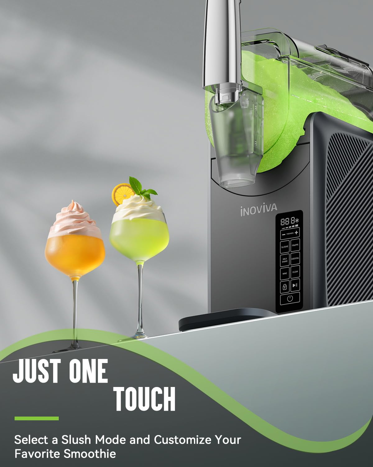 Slushie Machine, 68oz INOVIVA Frozen Drink Maker for Home, No Ice Needed, with Self-Cleaning, 5 Preset Programs, Frozen Margaritas, Frappés, Milkshake, and More