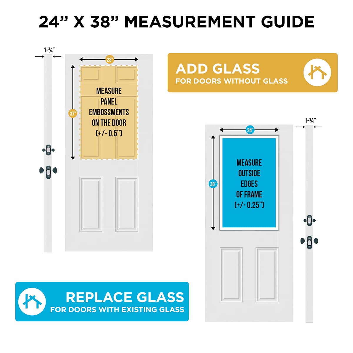 ODL Entry Door Glass Replacement for Home Improvement - 24" x 38" Exterior or Front Door Venting Window Kit Enclosed in Double Pane Tempered Clear Glass - Ideal for Side Entry and Back Patio Doors