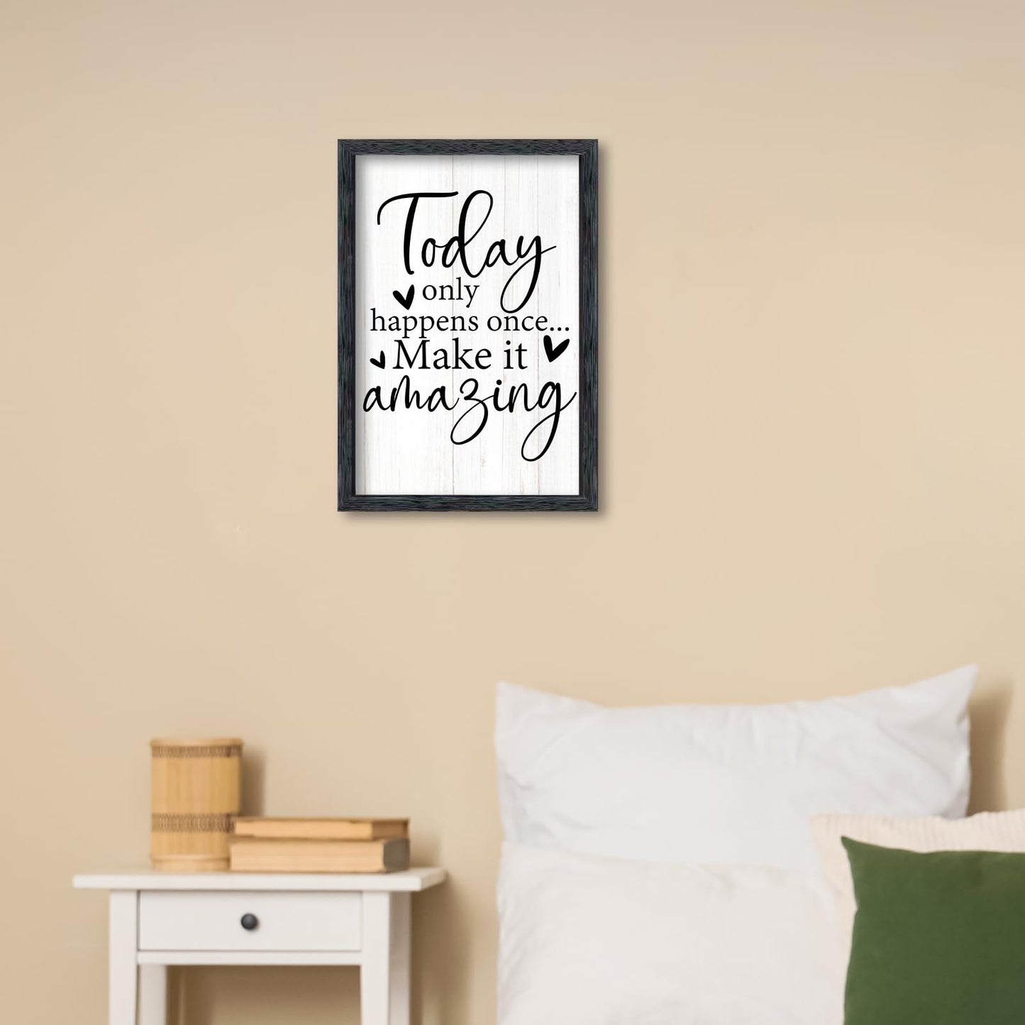 AuraPeak Today Only Happens Once Make It Amazing Inspirationa Quotes Office Wall Decor, Motivational Sayings Frame Rustic Home Living Room Laundry Room Wall Art Hanging (Black 16"×10")