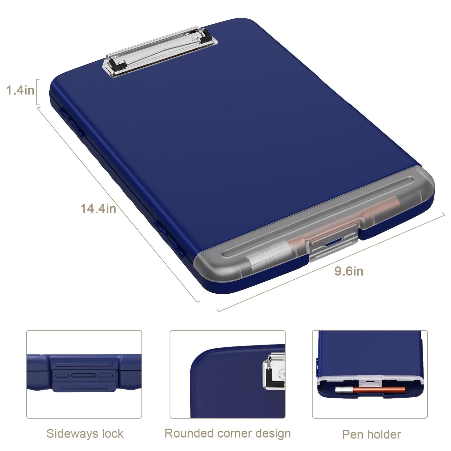 Piasoenc Clipboard with Storage, 8.5 x 11 Organization Box with Pen Holder and A4 Legal Paper Folder, Heavy Duty Plastic, Folio & Side-Opening, Low Profile Clip for Nurses, Teachers,Navy Blue