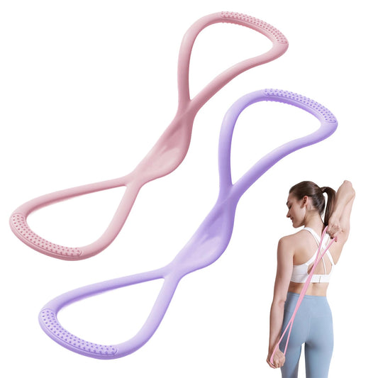 2Pack Figure 8 Resistance Band for Women, Resistance Bands with Handles, Portable 8 Shaped Exercise Band, for Strength Training Yoga Pilates (Pink 15 pounds + Purple 25 pounds)