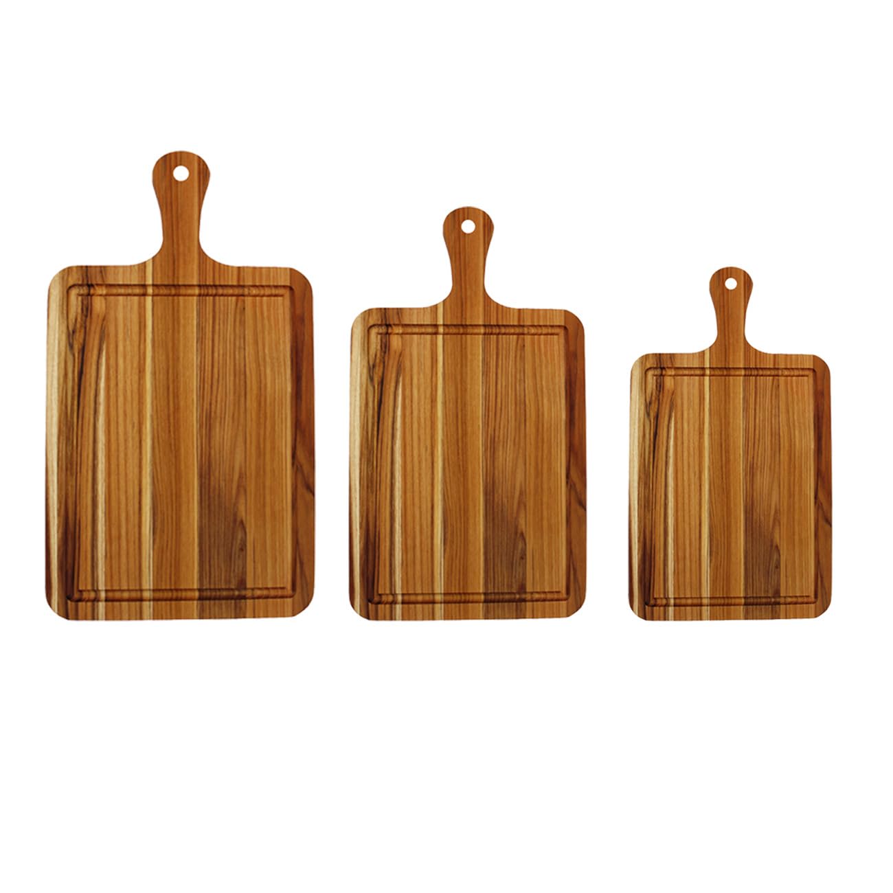 EcoDecors 3 Piece Teak Cutting Board Set with Handles, FSC Certified Edge Grain, Prep and Serving Boards for Kitchen