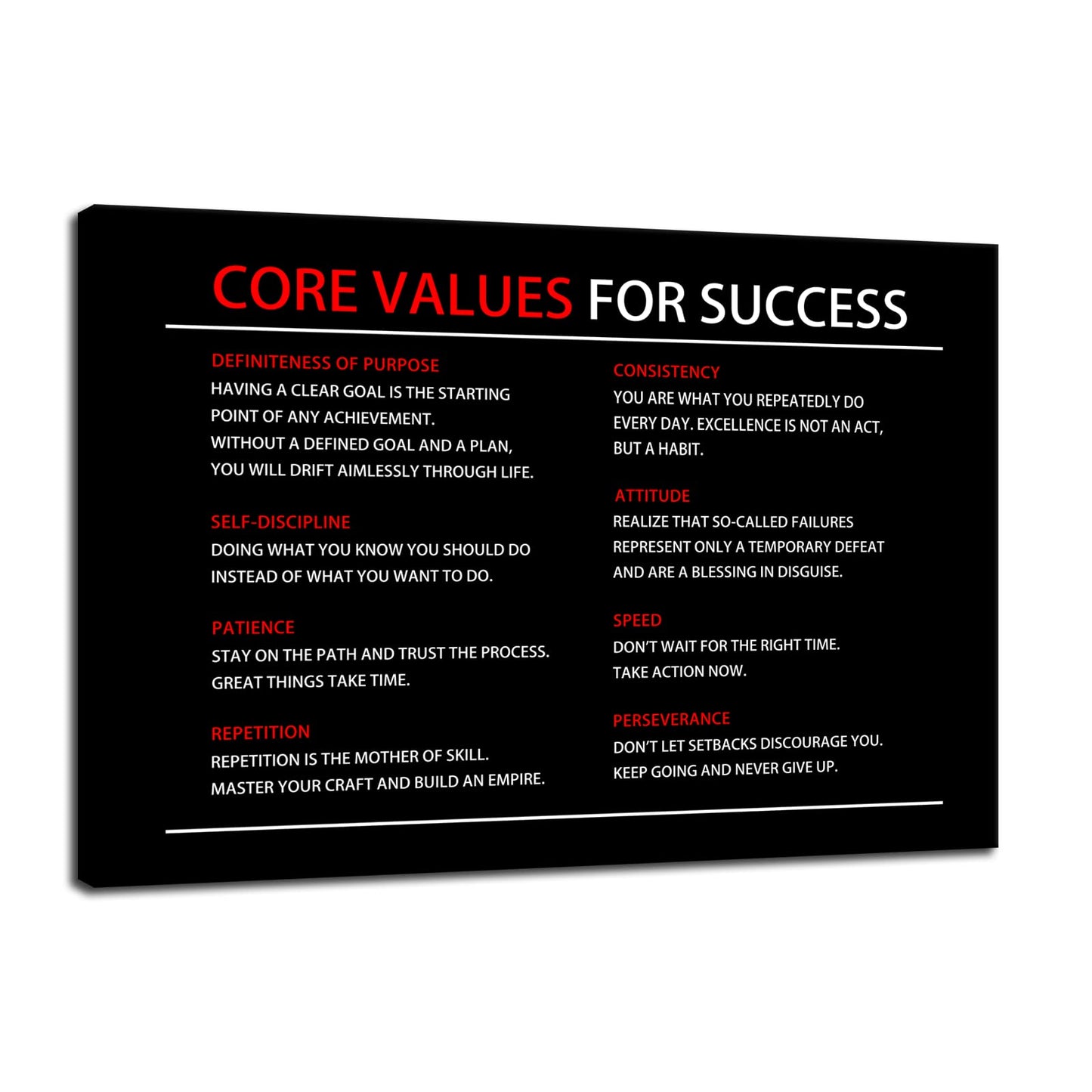 Core Values Quote Inspirational Canvas Painting Motivational Wall Art Poster Inspiring Positive Motivational Framed Artwork Prints Picture for Living Room Office [24''Wx 36''H]