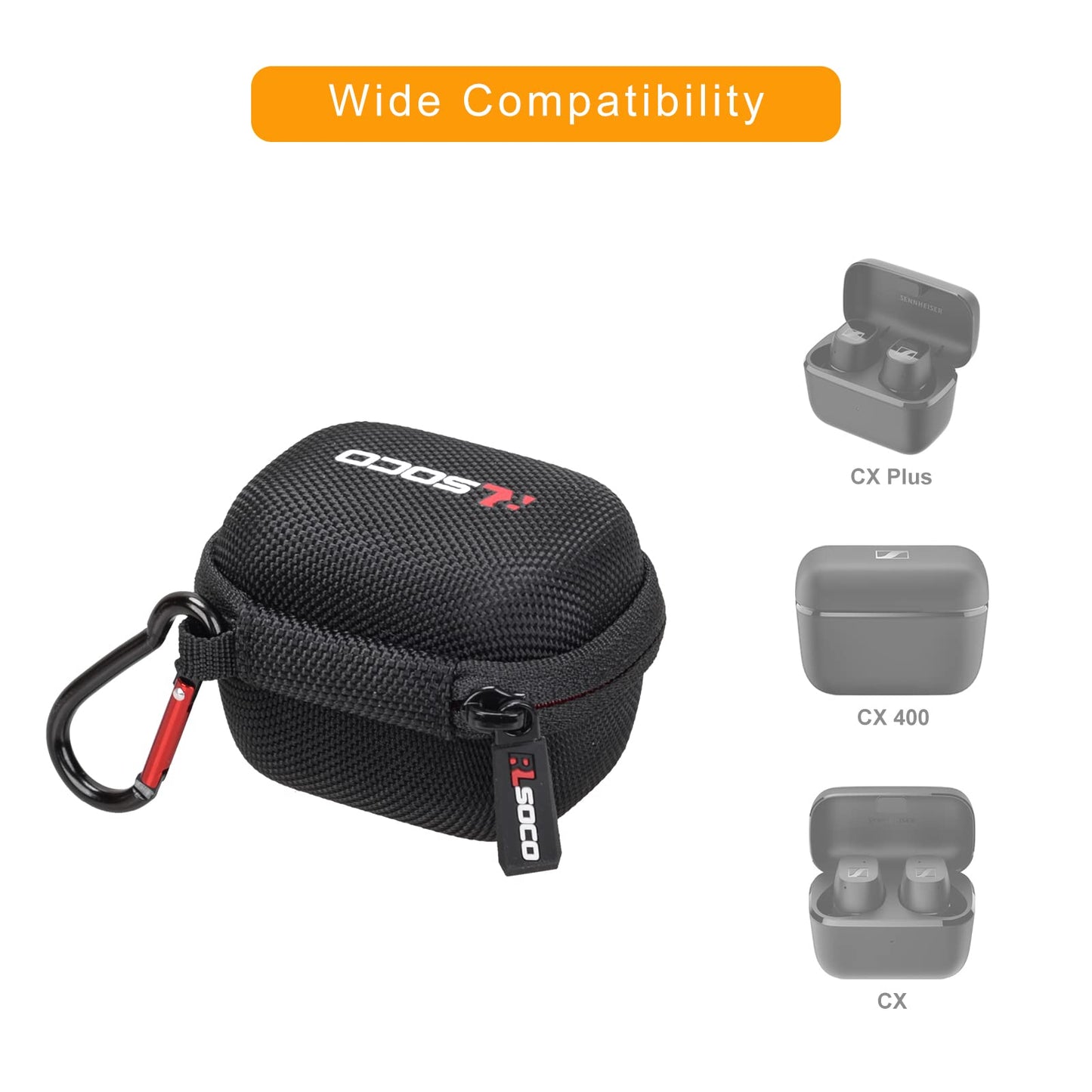 RLSOCO Hard Case for Sennheiser Consumer Audio CX Plus/CX/CX 400BT / CX 500BT True Wireless Earbuds | Shockproof, Dustproof, Water-Resistant Storage Pouch, with Sturdy Metal Hook (Case Only)