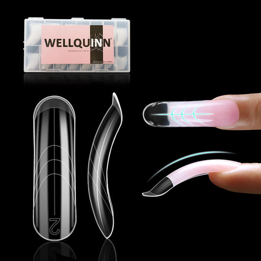 Wellquinn Curved Dual Forms for Polygel, Square Poly Gel Nails Forms for Nail Extension with Guide Lines Inside, Reusable Acrylic Nail Molds with French Guidelines for Builder Gel,15 Sizes 150Pcs