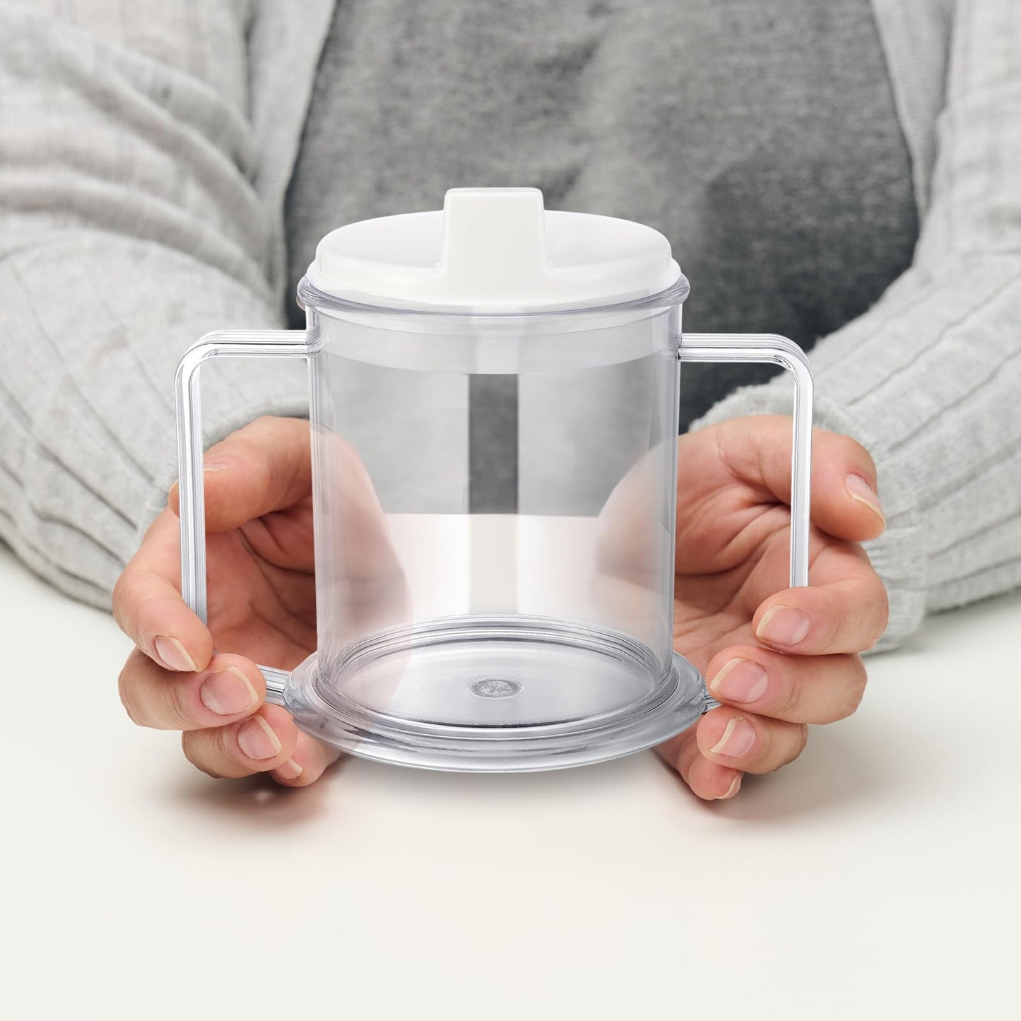 Suclain 3 Pcs Sippy Cups for Elderly 12 oz Straw Sippy Cups with 2 Handles No Spill for Adults Spill Proof Dysphagia Cup for Disabled Patients