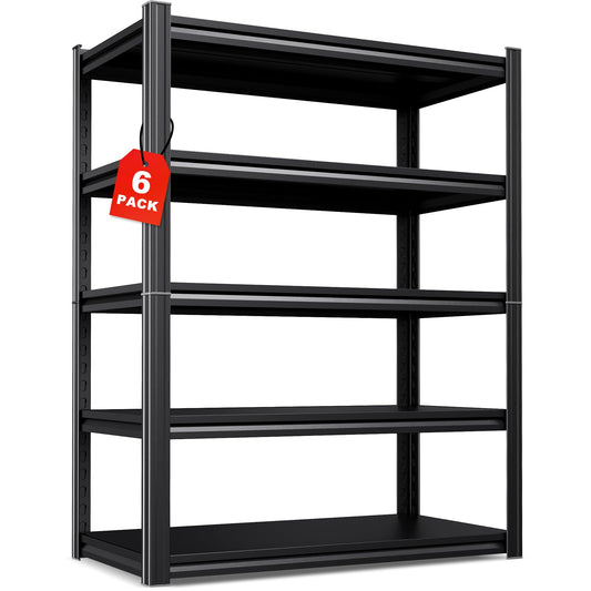 Set of 6 All Metal Garage Shelving - 2050 lbs 5 Tier Storage Shelves, Adjustable Heavy Duty Metal Shelving Unit and Storage Large Rack, Utility Steel Shelf for Warehouse Industrial Pantry 71"x46"x20"