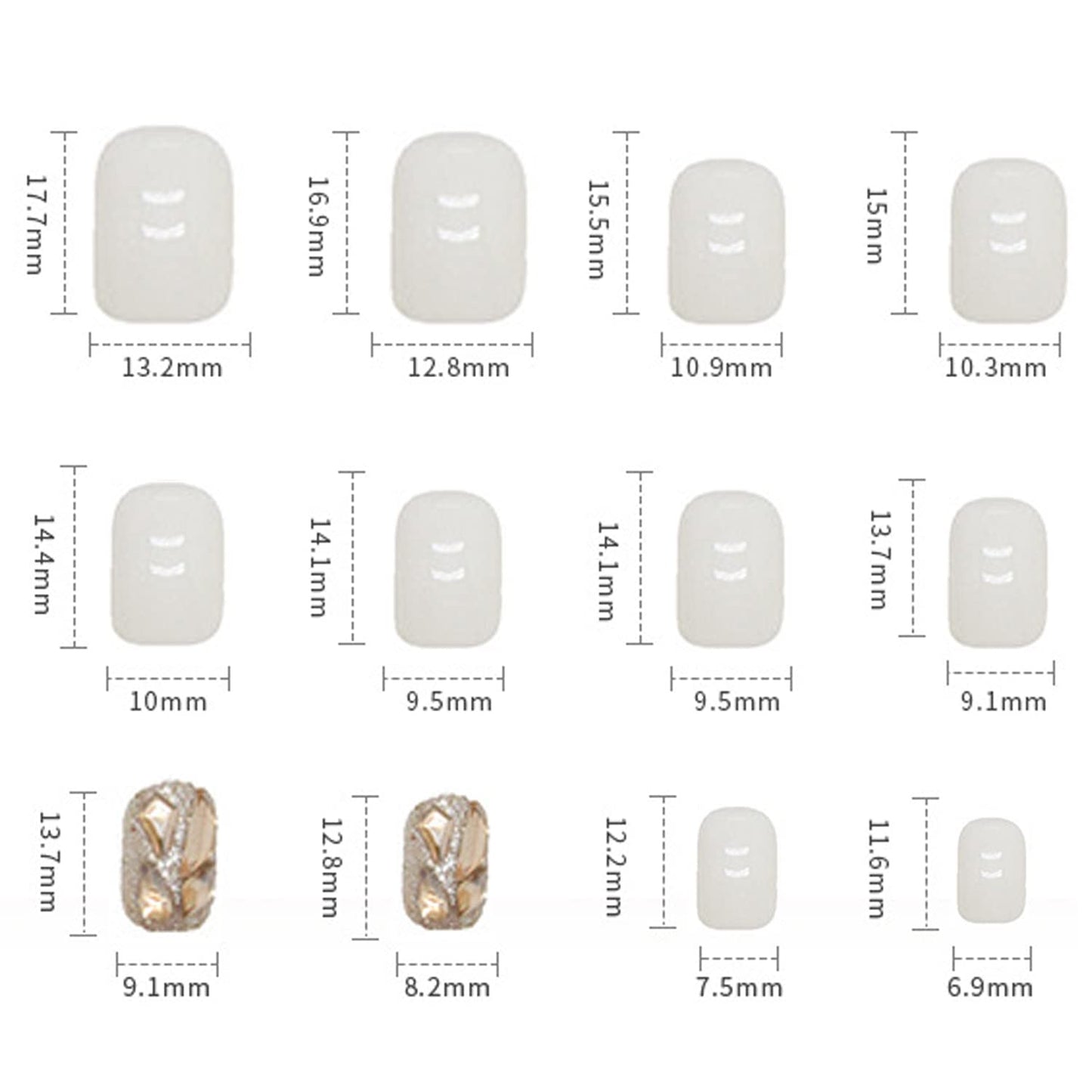 Press on Nail Short Square Length, 24Pcs Full Cover Reusable False Nails Kits, Glue On Nails with Rhinestone Designs, Artificial Fingernails Acrylic Fake Nails for Women, Stick on Nails Coffin Shape