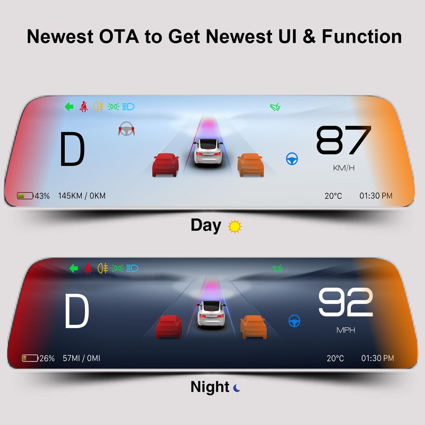 Heads Up Dispaly with Air Vent for Tesla Model Y 2019-2024 & Model 3 2017-2023 9.66" Screen - Wireless CarPlay Android Auto, Blind Spot,Anti-Glare Screen